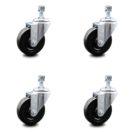 Service Caster 4 Inch Hard Rubber Wheel Swivel 1/2 Inch Threaded Stem Caster Set SCC-TS20S414-HRS-121315-4